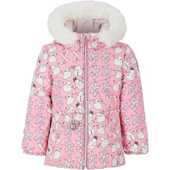 Obermeyer Girls Roselet Insulated Jacket Pink Multi Zip Front FauxFur Hood 7 NEW - Picture 1 of 11